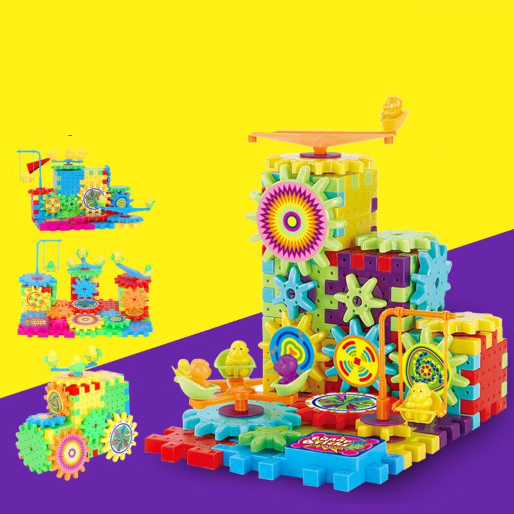⭐ Set de Construcción 3D con Engranajes Eléctricos | 82 Piezas | Bloques Educativos de Plástico ABS | Juguete STEM para Niños