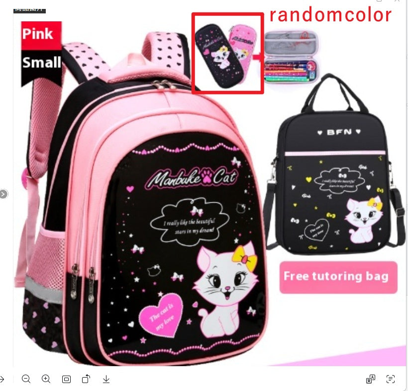 ⭐Mochila Escolar Infantil con Estampado de Gatito | Impermeable, Ligera y Resistente | Opciones con Estuche y Caja de Papelería