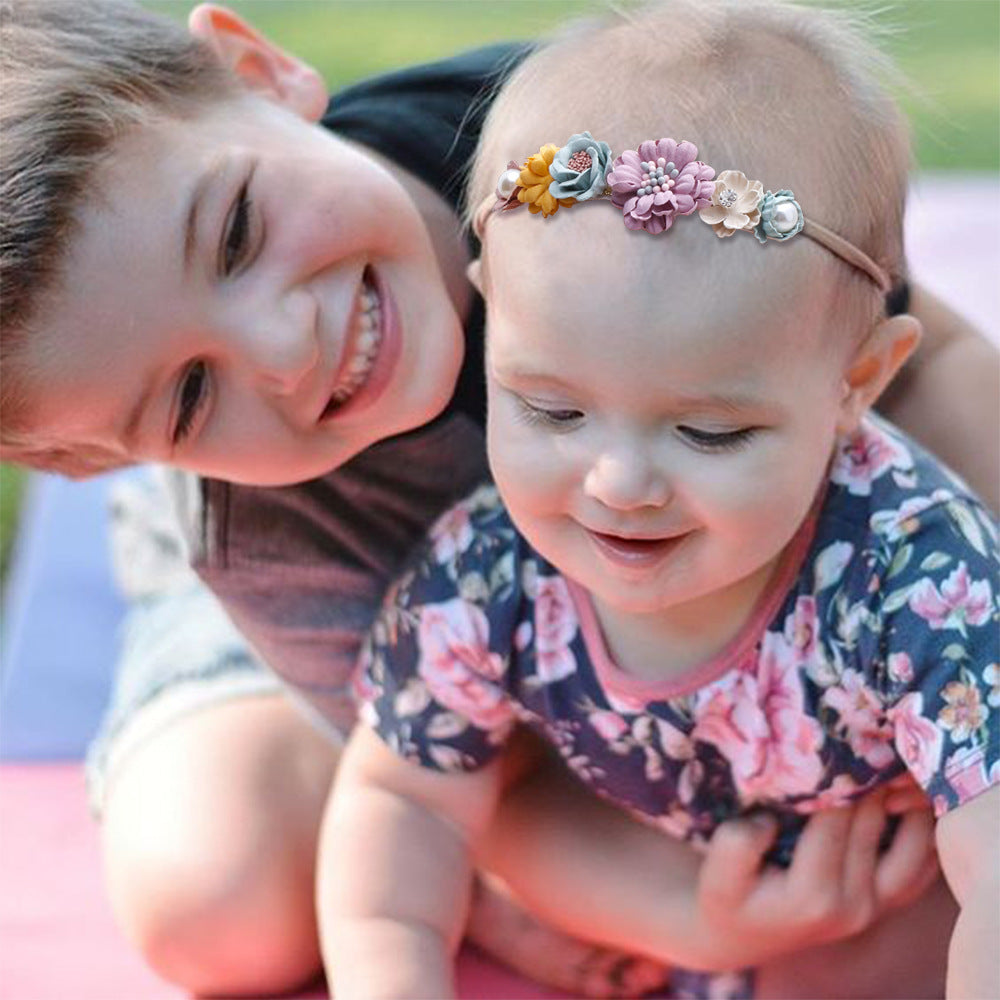 ⭐ Diadema Infantil Floral con Perlas | Cinta para Bebé Full Moon – Estilo Retro y Elegante